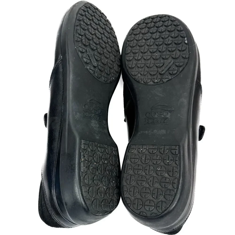 abeo Black Leather‎ Suede Orthotic Arch Support Mary Jane Comfort Shoe Sz 9.5